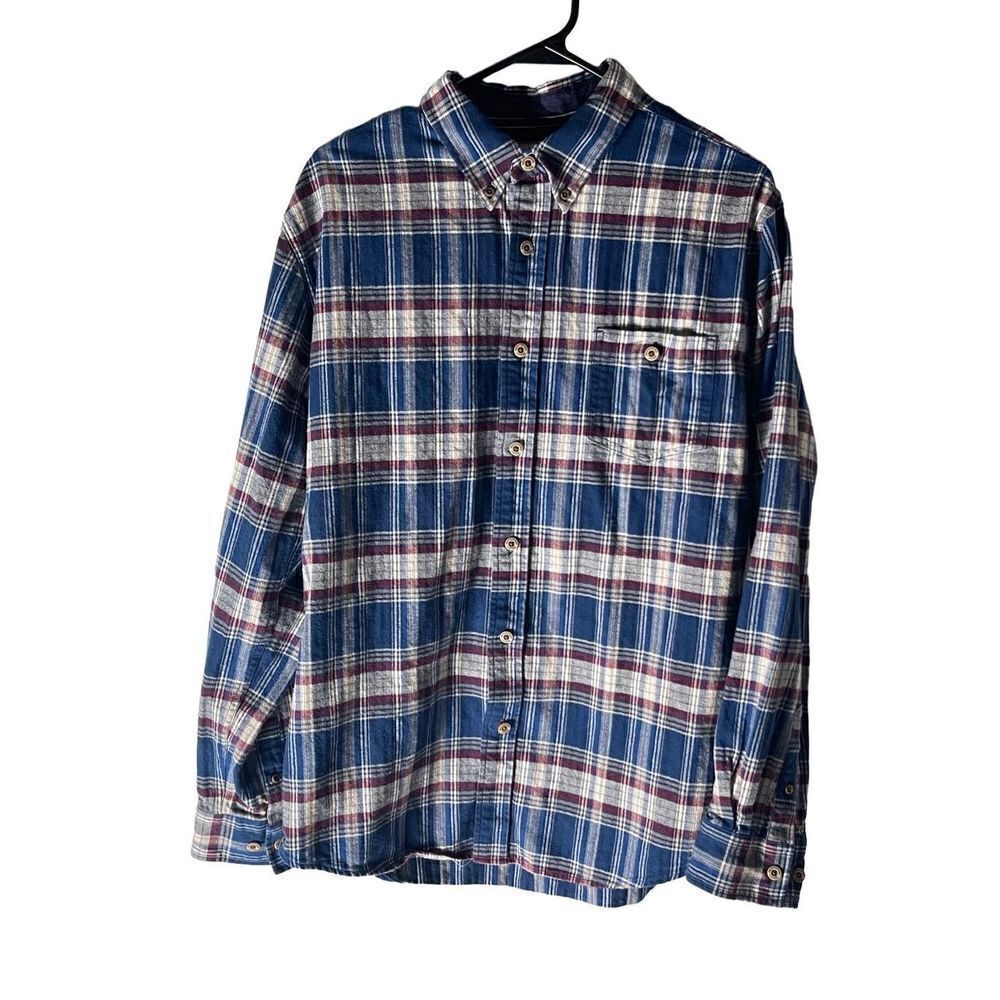 Weatherproof Vintage Men's 100% Cotton Long Sleeve Flannel Plaid Shirt Size L